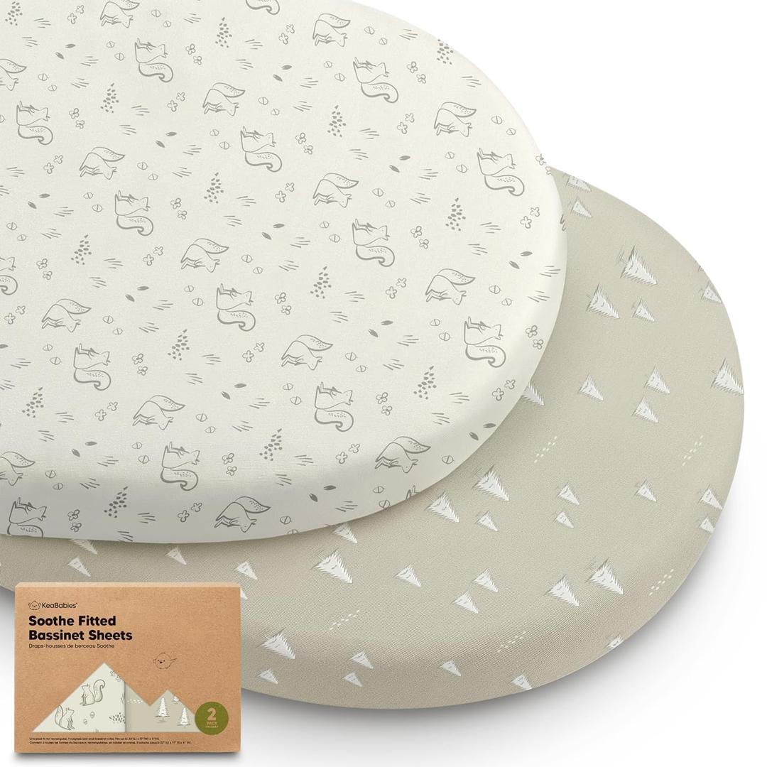 2-Pack Organic Bassinet Sheets for Girls, Boys - 100% Cotton Bassinet Mattress Sheets Compatible with Halo Bassinest Swivel Sleeper, Graco, Baby Delight, Chicco, Fitted Bassinet Sheets (Pine Grove)