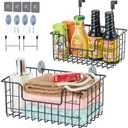 Wire Storage Basket 2 Packs, Wall Mounted Kitchen Bathroom, Hanging Cabinet Door Storage Basket, no Drilling, Supporting 2 Types of Hooks, Strong Bearing, Suitable for Home, Black