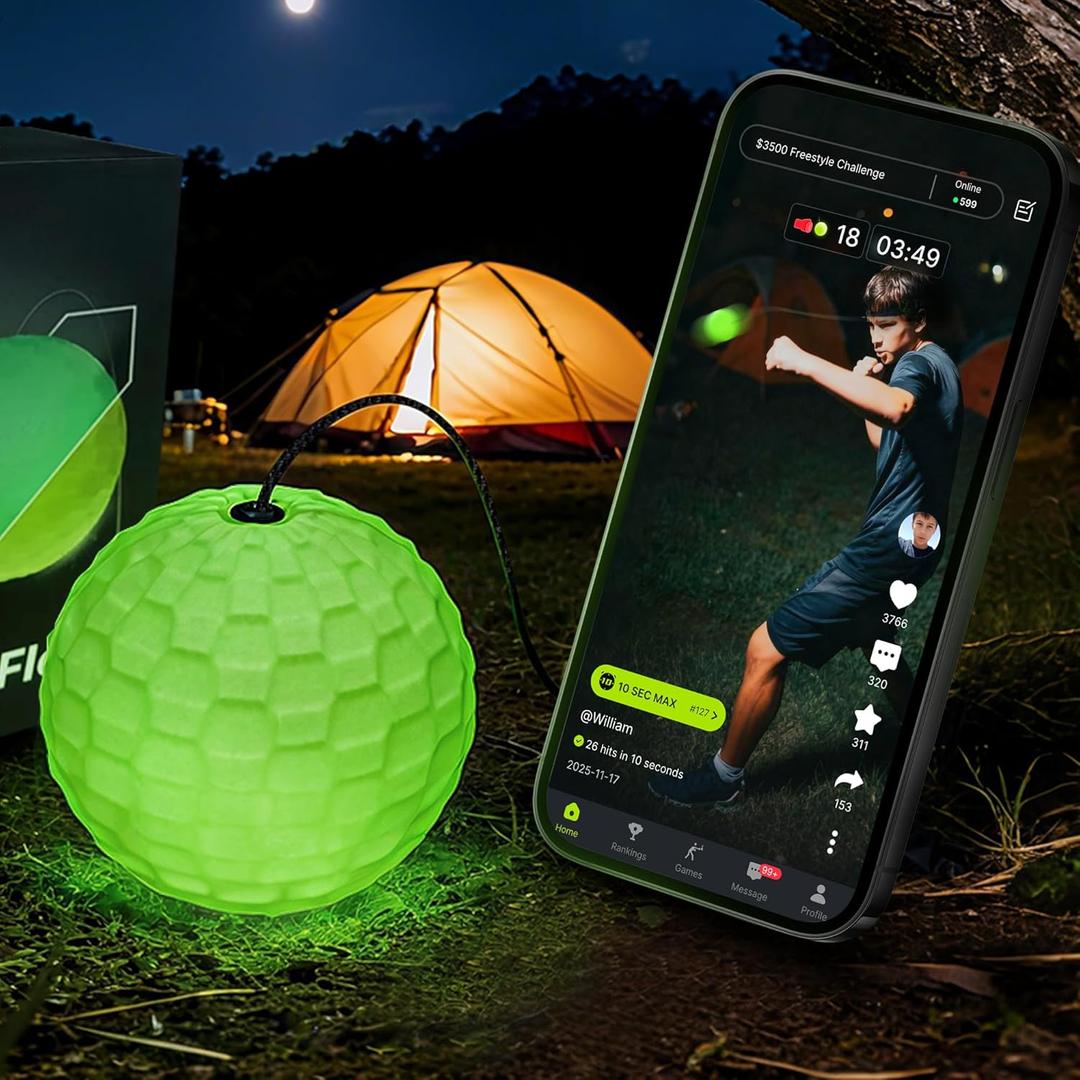 GlowFlex Reflex Ball with Counter App, Glow-in-the-Dark | TekXYZ Online Community for Boxing Ball, Ideal for Coordination, Stress Relief, Home Workouts & Fitness | Stocking Stuffer Gift for All Ages