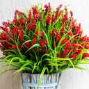 AXYLEX Artificial Flowers for Outdoors Plants - 20 Bundles Fake Lavender Plastic Faux Monkey Grass UV Resistant for Home Decorations (20, Red)