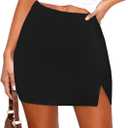 Women's Side Slit High Waisted Mini Skirt Stretchy Bodycon Skort 2025 Y2K Club Skirts with Underneath (Large, Black)