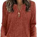 SAMPEEL Womens Sweaters Lightweight Long Sleeve Shirts V Neck Tops with Button Fall Outfits 2025,Size XXL