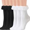Women Lace Socks Ruffle Frilly Socks Lolita Socks,Women Ankle Socks Lace Ruffle Frilly Dress Socks for Girl (US 5-9) (6 Pack)