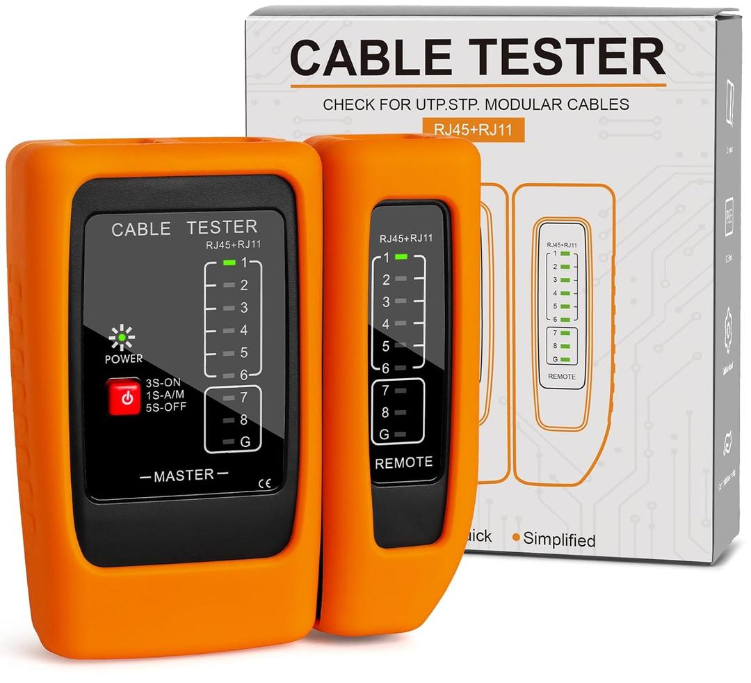 Network Cable Tester with PoE Detection, RJ45/RJ11 Ethernet & Telephone Cable Tester with Silicone Protective Case & Auto Power-Off
