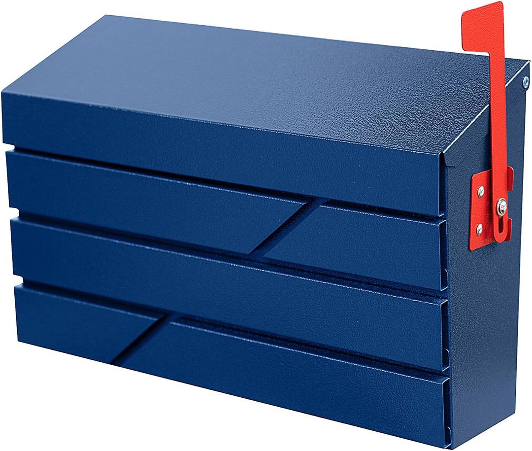 Wall Mount Mailbox for House Outside, Large Capacity Mailbox with Flag Drop Box, Galvanized Steel and Rust-Proof Metal Post Box, 15.74"x9.84"x4.33", Blue, MD065