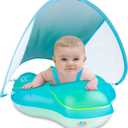 Baby Swimming Float Inflatable Baby Pool Float Ring Over for Age of 3-36 Months with Removable Sun Protection Canopy, Safety Bottom seat Support (L)