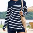 NENONA Women's Spring Summer Sweater Sets 2 Piece Beach Vacation Outfits Long Sleeve Casual Tops & Shorts Loungewear (Beige, XL)