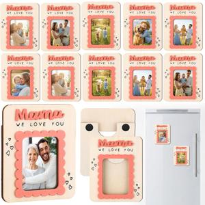 Pinkunn 12 Pcs Mother's Day Fridge Magnet Mama Magnetic Picture Frame Gifts Wooden Magnet Fridge Photo Decoration Classroom Gifts for Home Mother's Day Birthday School Activities Supplies