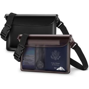 HEETA Waterproof Fanny Pack, Waterproof Pouch Dry Bag 2 Pack for Phone Passport Purse, Adjustable Waist Strap for Swimming Kayaking Boating Paddle Board Accessories Cruise Beach Camping Essentials (Black & Grey)