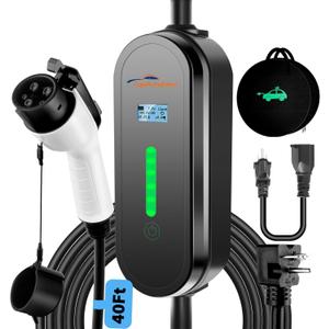 40FT Cable EV Charger Level 1 and Level 2 16 Amp EV Charging Station with NEMA5-15P & 6-20 Plug, Compatible with J1772 Electric Cars for Household Travel Portable Electric Vehicle Charger