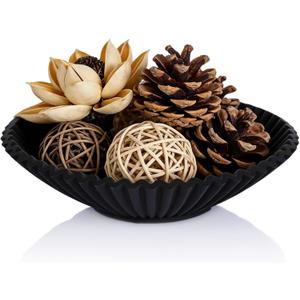 orenm Fluted Decorative Bowl Tray, Artificial Stone Catchall Storage Dish, 8.5 in Modern Handicraft Bowls, Centerpiece & Entryway Decor for Keys and Jewelry, Housewarming GiftBlack