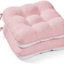BETU Pink Chair Cushions for Dining Chairs Set of 2,3.5" Thick Kitchen Table Chair Pads with Ties,Non Slip Backing and Covers, Seat Cushion for Dining Room,Bar,Patio Chairs,16"X16"X3.5",Pink