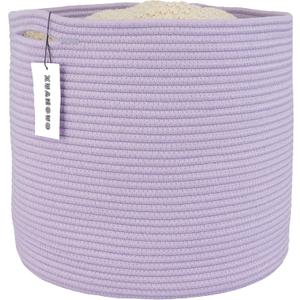 Cotton Rope Basket For Girls Boys Kids 16X14 Baby Laundry Basket Nursery Bin Round Woven Baskets Organizer For Storage Toys Blankets Shoes Clothes purple