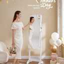 SONGMICS Jewelry Cabinet Armoire, Freestanding Lockable Storage Organizer Unit with 2 Plastic Cosmetic Storage, Full-Length Frameless Mirror, for Necklace Earring, White UJJC002W01