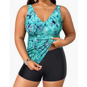 Yonique Womens Plus Size Swimsuits with Shorts Tummy Control Tankini Two Piece Bathing Suits Athletic Swimwear 20W