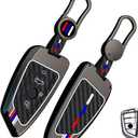 OLLEN Heavy Zinc Alloy Key Fob Cover, Fit for BMW 2 5 6 7 Series X1 X2 X3 X5 X6 GT Series, Full Protection Remote Fob Cover with Carbon Fiber Pattern, Blade Shape, Gunmetal (1 Pcs)