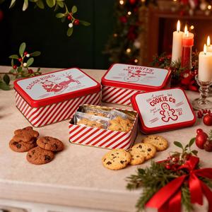 Christmas Cookie Tins with Lids Set of 3 Rustic Vintage Metal Xmas Festive Decor Square Cookie Candy Boxes Tin Containers for Storing Patisseries Snack Chocolate Gift Giving & Holiday Treats