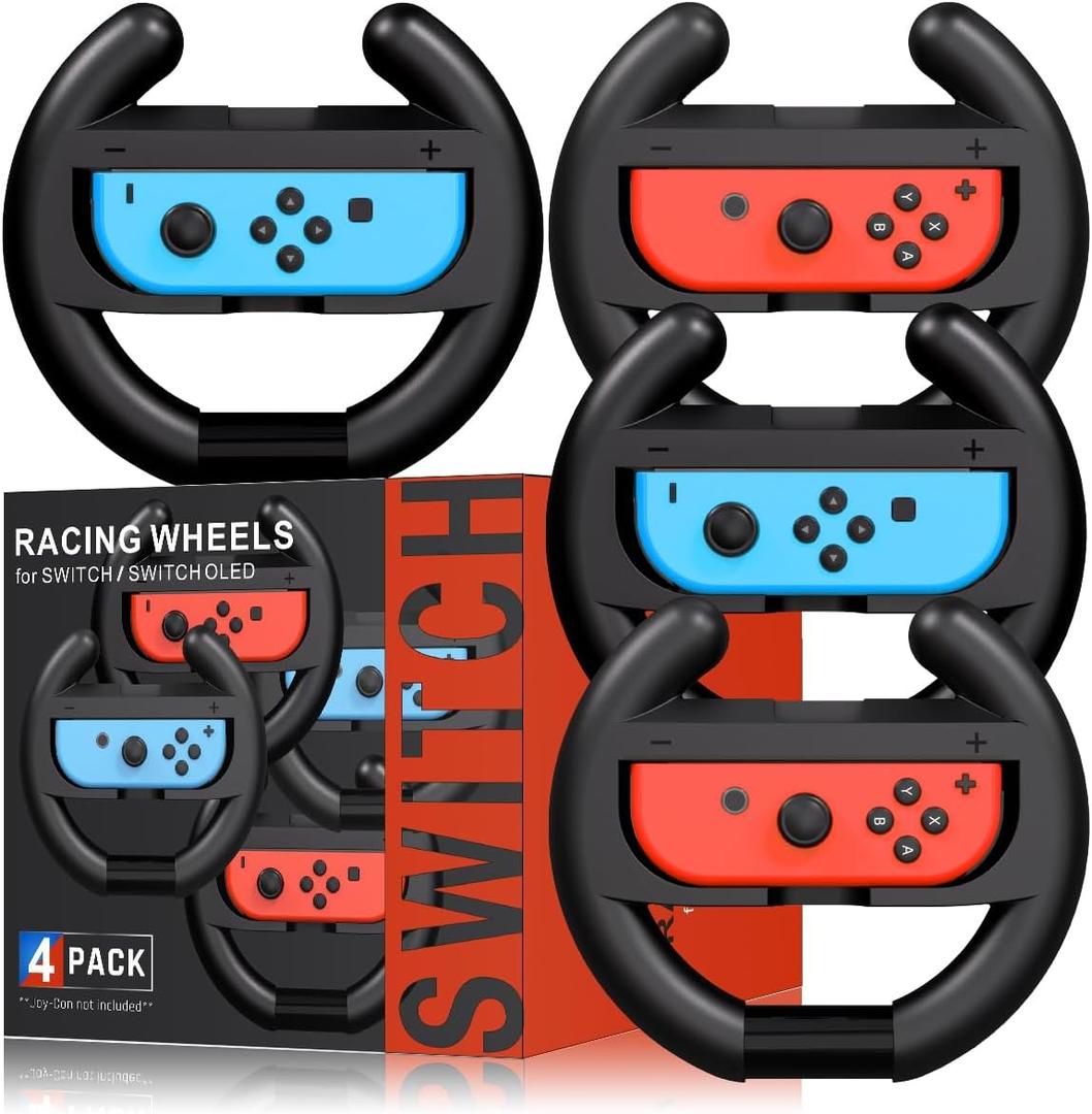 Steering Wheel for Mario Kart Nintendo Switch, Switch Racing Steering Wheel for Mario Kart 8 Deluxe Compatible Nintendo Switch/Switch OLED, Switch Joy Con Controller Race Accessories (Upgrade 4 Pack)
