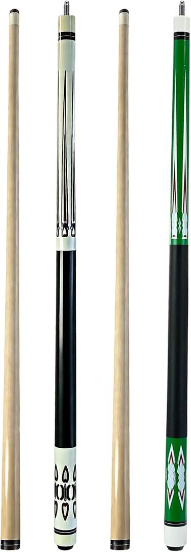 HMQQ 58 Inch Pool Cue Sticks, 20 oz 2-Piece Patterned Cues, 2/4/6 Pack
Assorted multicolor graphic designs with 13mm leather tips for home tables, bars, clubs, practice, and group play.