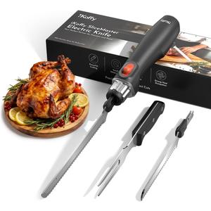 SliceMaster Cordless Electric Knife, 45W High-Torque Motor, 9.3" & 10.9" 420 Stainless Steel Blades, Waterproof Rechargeable Electric Carving Knife, Type-C Charge, Safety Lock, Black