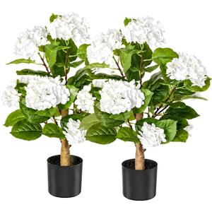 Artificial Hydrangea Flowers Tree for Outdoors, Sturdy 2FT Fake Plants with Weighted Pot, UV Resistant White Artificial Flowers for Front Porch & Home Decor, 2 Pack