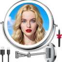 10'' 30X/1X Wall Mounted Lighted Makeup Mirror, 5000mAh Rechargeable Double-Sided Magnifying Mirror with Light, LED Vanity Mirror Touch Dimmable 3 Colors 360 Rotation Extended Foldable Arm, Chrome