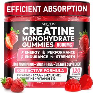 Creatine Gummies Monohydrate Complex 9000MG, Chewable Creatine Monohydrate Gummies for Men & Women with L-Taurine, BCAA 2:1, B12/6, Building Muscle Strength and Boost Focus, 30 Days Supply (135 Pcs) (EXP 04/29/2027)
