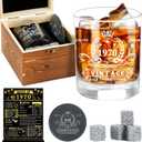 YeohJoy 55th Birthday Gifts for Men,Vintage 1970 Whiskey Glass Set,Wood Box &1970 Poster Anniversary Card & Whiskey Stones & Coaster,Bday Gifts Ideas for Him, Dad, Husband