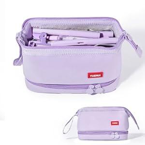 Hopesky Pencil Case - 2-Layer Large Capacity Aesthetic Pencil Pouch with Strong Zipper, Handheld Stationery Organizer Pen Pouch with Compartments for College, office, Travel, for Women Men(Purple)