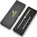 BEILUNER Ballpoint Pens, Stunning Grey Chrome Metal Pen with Golden Trim, Fancy Ball Pen Gift Set for Men & Women, Professional, Executive, Office,Journal Pens-Gift Box with 0.5mm Black Extra Refill