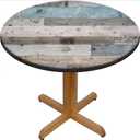 Round Rustic Board Fitted Tablecloth, Blue Grey Farmhouse Wood Texture Elastic Table Cover for Dining, Camping, Outdoor Use, Fits for Table 24 Inches Round