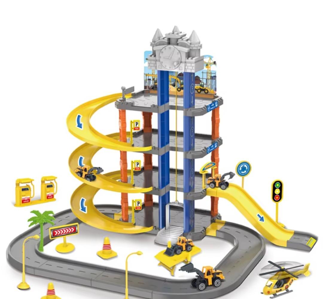 Kids Play Set 4 Floors Diy Assemble Plastic Garage Sliding Track Parking Lot Engineering Car Track Toys