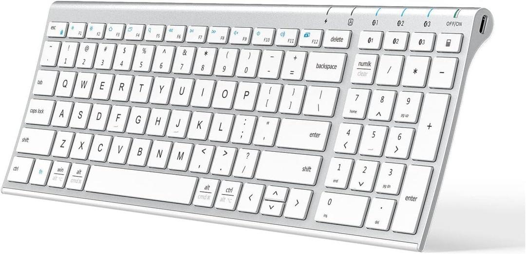 iClever BK10 Bluetooth Keyboard, Universal Bluetooth 5.1 Wireless Keyboard with Number Pad, Ergonomic Design, Multi-Device Compatibility, Stable Connection for Mac, iPad, iPhone, Android, Windows (silver)