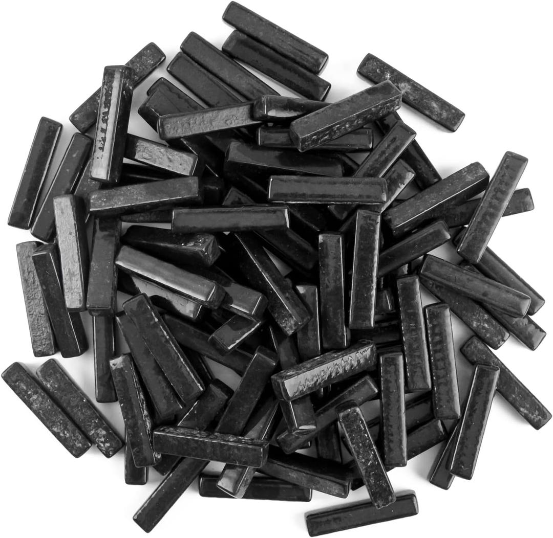 Youway Style Glass Mosaic Tiles for Crafts Bulk,150g Black Strips Mosaic Glass Pieces,Glass Mosaic Garden Craft Kit