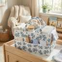 Floral Diaper Caddy Organizer with Removable Dividers Blue Flower Baby Nappy Caddy for Nursery/Car/Changing Table, Decorative Storage for Newborn Essentials Gift for New Mom