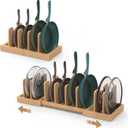 FoverOne Expandable Pot Lid Organizer, Bamboo Pot and Pan Organizer for Under Cabinet, 16" to 28" Adjustable Length and 10 Dividers
