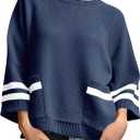 Cicy Bell Womens Oversized Sweater 3/4 Sleeve Mock Neck Color Block Chunky Knit Sweaters Casual Fall Pullover Tops, S