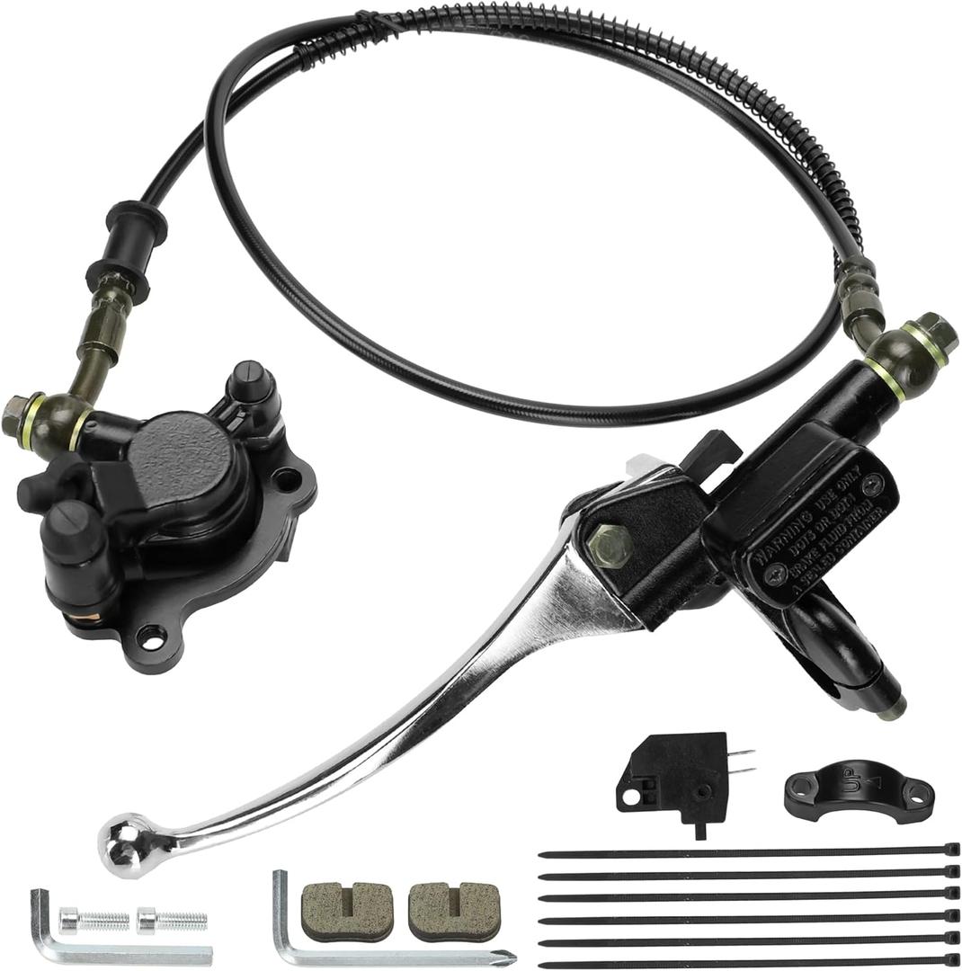GREHUA Upgraded Hydraulic Disc Hand Brake Master Cylinder Caliper with Brake Pad Assembly 50 Inch Hose for 98cc 3.0HP Baja Hensim Doodle Bug DB30 Monster Mega Moto Motovox MBX10 Mini Bike Parts