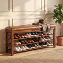 Shoe Rack Bench Entryway Storage with Leather Cushion, 47.2"