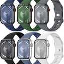 6 Sport Bands Compatible with Apple Watch Bands for Women 40mm 41mm 44mm 45mm 46mm 42mm 38mm 49mm Men, Soft Silicone Waterproof iWatch Strap for Apple Watch Series 10 9 8 Ultra SE 7 6 5 4 3 2 1, 5 Pack