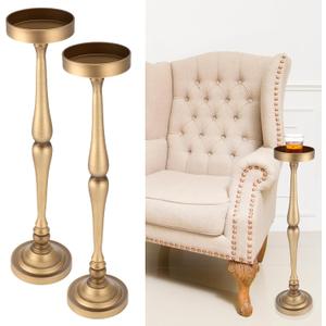 2 Pcs Round Martini Drink Table for Small Spaces Nightstand Living Room Bedroom Side Table Drink Stand Cocktail Pedestal End Vintage Metal Decor, 5.74x5.74x25.98''(Brass)