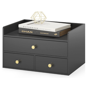 Bamboo Desk Organizer with Drawers Wooden Desktop Storage Drawers for Bills Office Supplies Kitchen Utensils Organizing Tool for Home Classroom Organization No Assembly (3 Drawers, Black)