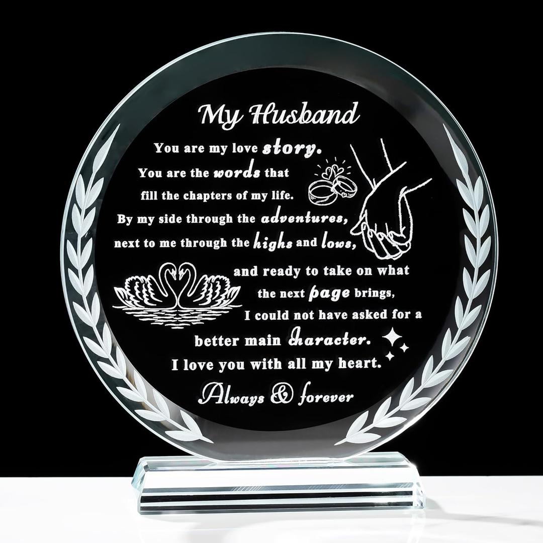 Gifts for Husband from Wife Crystal Husband Plaque To My Husband Keepsake Romantic Anniversary Birthday Christmas Valentine's Day Father's Day Gifts for Him (15 YXGL Husbad)