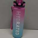 QLUR Water Bottle with Straw, 32oz Motivational Water Bottles with Time Marker to Drink, Tritan BPA Free, 1L Sports Water Bottle with Carry Strap LeakProof for Women Gym Fitness Outdoor (1 Pack)