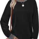 Saloogoe Sweatshirts for Women Crewneck Long Sleeve Loose Fit Tops Color Block Ribbed Trim Fashion 2024 (Large, C-black)