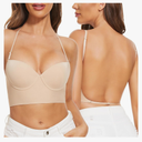 Low Back Bras for Women-Seamless Lightly Lined Invisible Backless Bra-Underwire Plunge Open Back Multiway Halter Bra 3DD