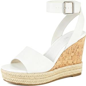 Yavero Women's Espadrille Wedge Sandals Ankle Strap Dressy Sandals | Open Toe,Cork,Platform Sandals,Summer Sandals Ideal for Vacations,Parties and Summer Outings (White), 9