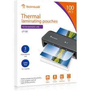 Bonsaii Laminating Sheets, 100 PCS 3mil Thermal Laminating Pouches, 9 x 11.5 inches, Letter Size, Clear and Durable, Suitable for Multiple Fields of Use-LP100