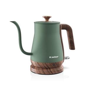 Keebar Gooseneck Electric Kettle, Electric Tea Kettle Stainless Steel, Pour over kettle for Coffee, 1000W Hot Water Kettle Electric Auto Shut Off, 0.8L, Wood-like Grain Finish Handle, Matcha Green