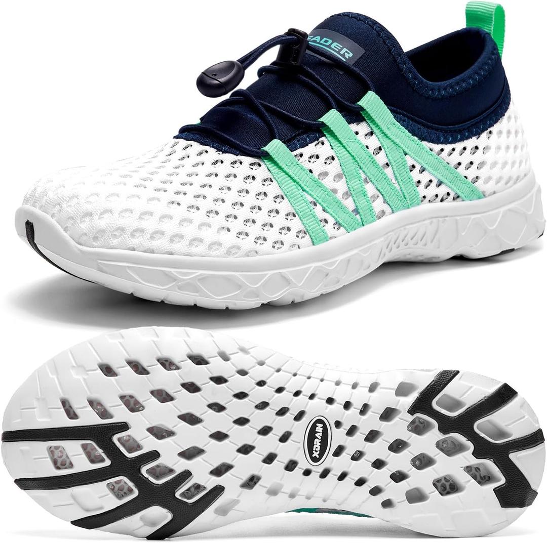 Aleader Women's Mesh Slip On Water Shoes (7, White/Navy/Blue)